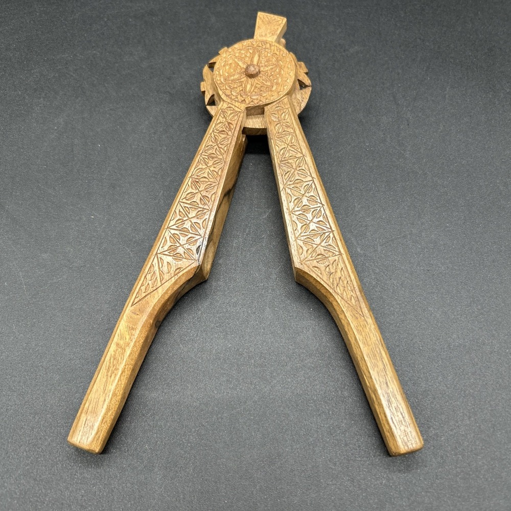 Vintage 50’s Nut Cracker Wood Carved Handles European Plier Style Nutcracker